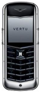 Mobil Telefon Vertu Constellation Polished Stainless Steel Black Leather Fil